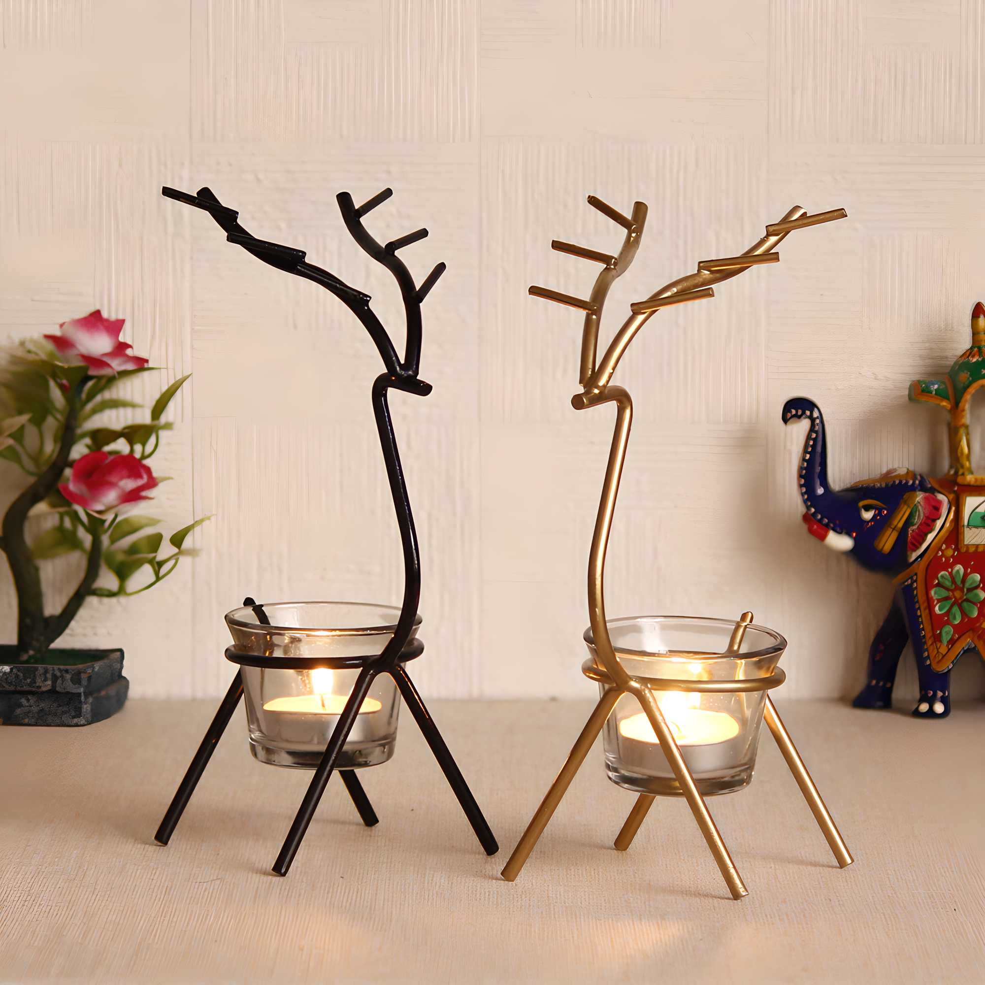 Majestic Deer Tea Light Holders (Set of 2)